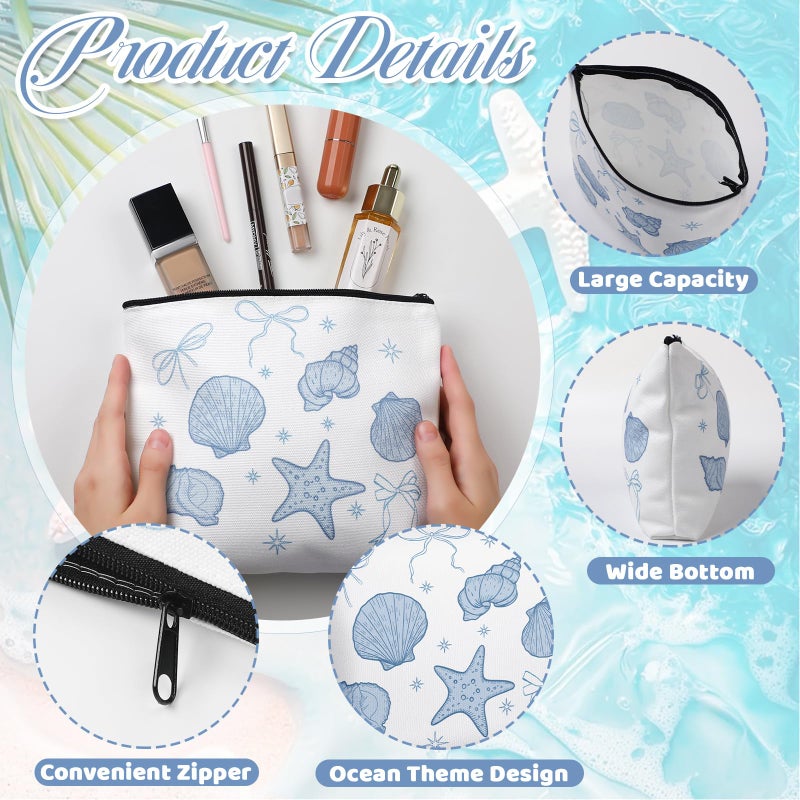Bulyoou 10 Pcs Ocean Themed Cosmetic Bags Bulk Zipper Pouch Makeup Bag for Women Girls Sea Weekend Travel Vacation Trip Gifts Supplies Nautical Party Favors Beach Accessories - Image 3