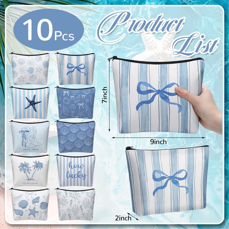 Bulyoou 10 Pcs Ocean Themed Cosmetic Bags Bulk Zipper Pouch Makeup Bag for Women Girls Sea Weekend Travel Vacation Trip Gifts Supplies Nautical Party Favors Beach Accessories - Image 2