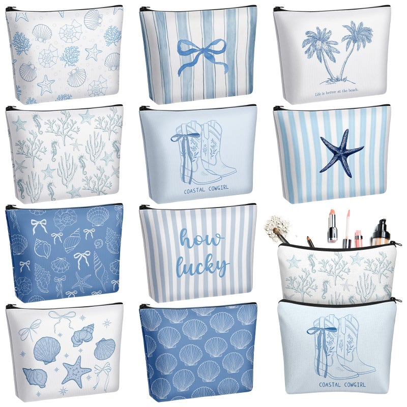 Bulyoou 10 Pcs Ocean Themed Cosmetic Bags Bulk Zipper Pouch Makeup Bag for Women Girls Sea Weekend Travel Vacation Trip Gifts Supplies Nautical Party Favors Beach Accessories - Image 1