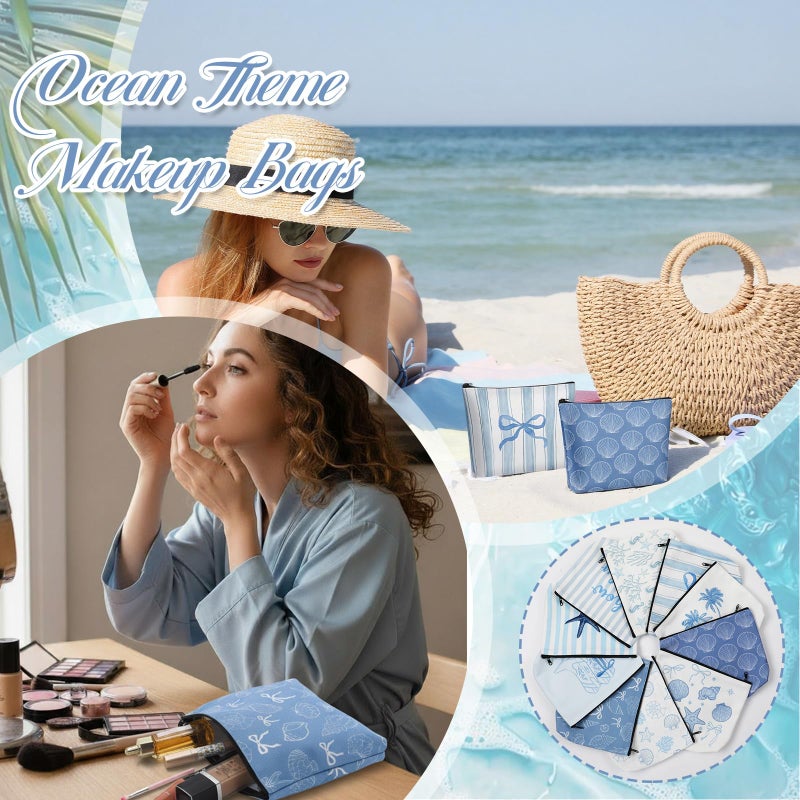 Bulyoou 10 Pcs Ocean Themed Cosmetic Bags Bulk Zipper Pouch Makeup Bag for Women Girls Sea Weekend Travel Vacation Trip Gifts Supplies Nautical Party Favors Beach Accessories - Image 4