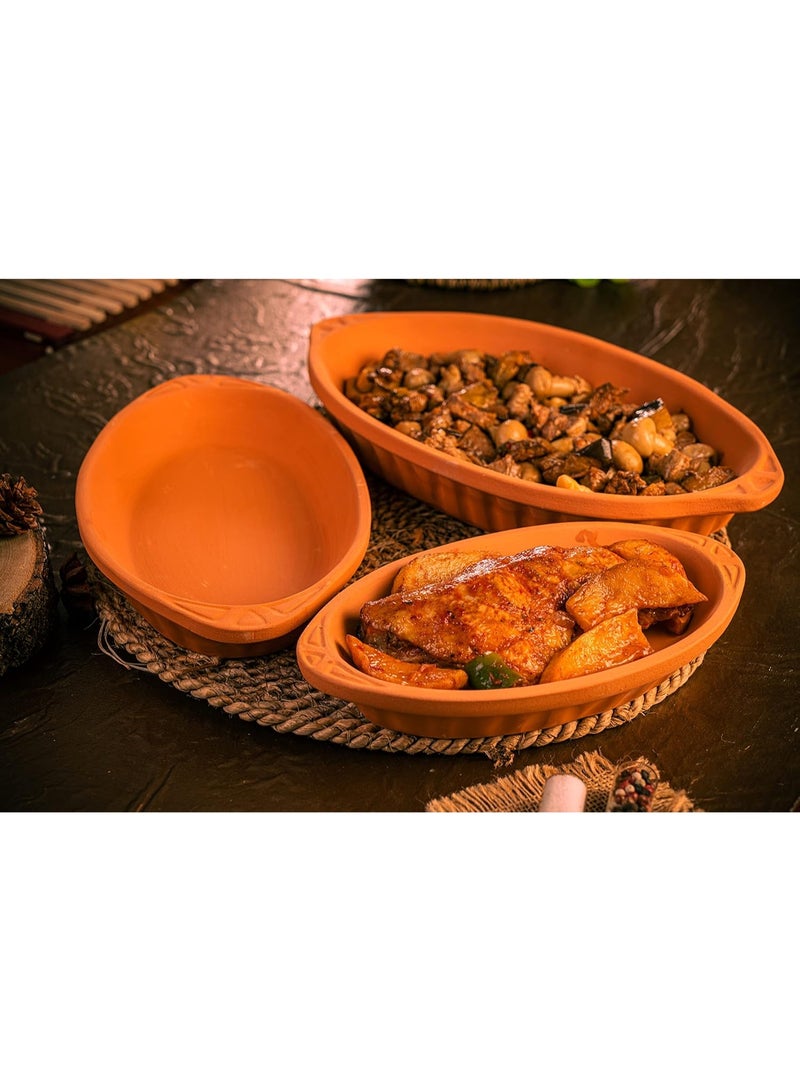 luksYol LuksYol Handmade Oval Clay Bowls for Cooking & Serving – Turkish Natural Unglazed Clay – Oven, Microwave & Dishwasher Safe – Ideal for Main Dishes, Fish, Pasta, Meat – Available in Brown, Natural, Blue, Green – Sizes: L23×13×3cm, 26×14×3cm, 23×13×3cm, 29×18×4cm, 25×11.5×3cm – Perfect for Healthy & Eco-Friendly Cooking – Sustainable Tableware Upgrade – Artisan Turkish Craftsmanship – Durable, Colorful, Chip-Resistant, Food-Safe, Gift-Ready, LuksYol Premium Collection  - Image 5