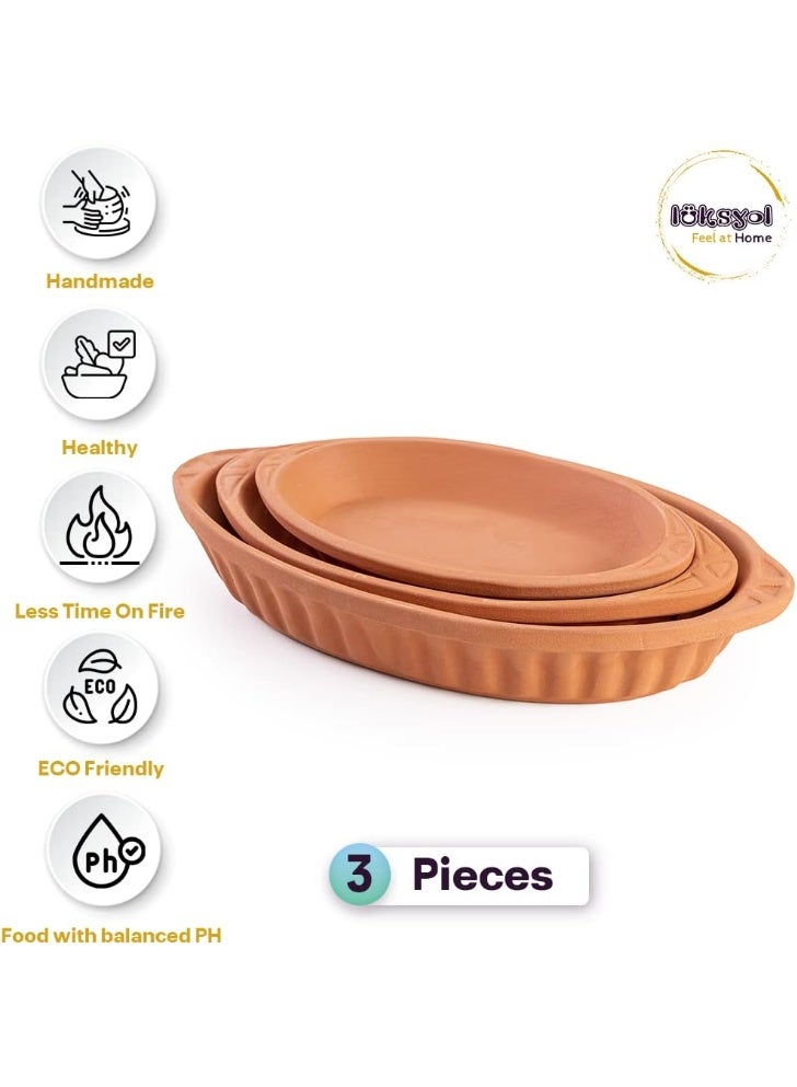 luksYol LuksYol Handmade Oval Clay Bowls for Cooking & Serving – Turkish Natural Unglazed Clay – Oven, Microwave & Dishwasher Safe – Ideal for Main Dishes, Fish, Pasta, Meat – Available in Brown, Natural, Blue, Green – Sizes: L23×13×3cm, 26×14×3cm, 23×13×3cm, 29×18×4cm, 25×11.5×3cm – Perfect for Healthy & Eco-Friendly Cooking – Sustainable Tableware Upgrade – Artisan Turkish Craftsmanship – Durable, Colorful, Chip-Resistant, Food-Safe, Gift-Ready, LuksYol Premium Collection  - Image 2
