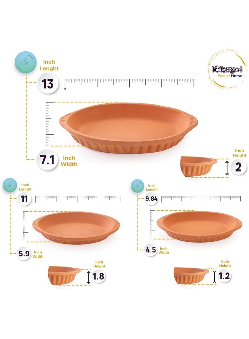 luksYol LuksYol Handmade Oval Clay Bowls for Cooking & Serving – Turkish Natural Unglazed Clay – Oven, Microwave & Dishwasher Safe – Ideal for Main Dishes, Fish, Pasta, Meat – Available in Brown, Natural, Blue, Green – Sizes: L23×13×3cm, 26×14×3cm, 23×13×3cm, 29×18×4cm, 25×11.5×3cm – Perfect for Healthy & Eco-Friendly Cooking – Sustainable Tableware Upgrade – Artisan Turkish Craftsmanship – Durable, Colorful, Chip-Resistant, Food-Safe, Gift-Ready, LuksYol Premium Collection  - Image 3