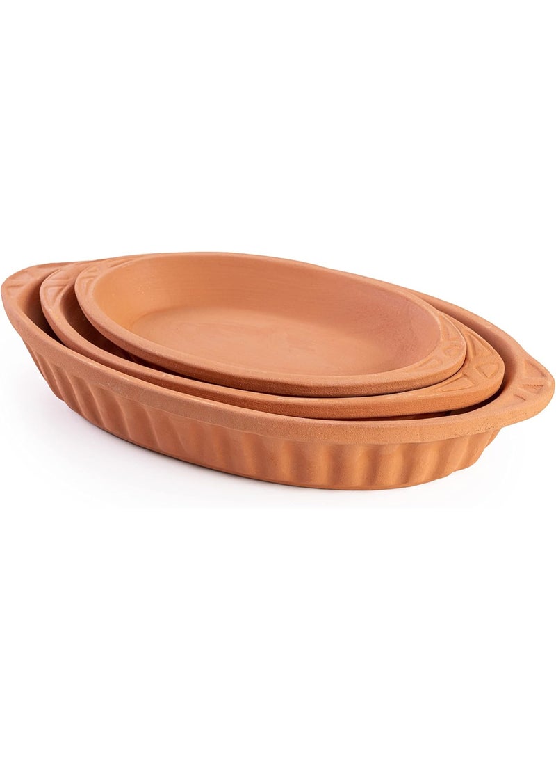 luksYol LuksYol Handmade Oval Clay Bowls for Cooking & Serving – Turkish Natural Unglazed Clay – Oven, Microwave & Dishwasher Safe – Ideal for Main Dishes, Fish, Pasta, Meat – Available in Brown, Natural, Blue, Green – Sizes: L23×13×3cm, 26×14×3cm, 23×13×3cm, 29×18×4cm, 25×11.5×3cm – Perfect for Healthy & Eco-Friendly Cooking – Sustainable Tableware Upgrade – Artisan Turkish Craftsmanship – Durable, Colorful, Chip-Resistant, Food-Safe, Gift-Ready, LuksYol Premium Collection  - Image 1