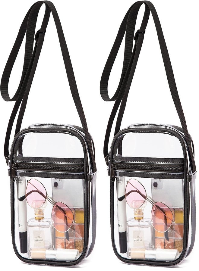 Vorspack Clear Bag Stadium Approved - PVC Clear Purse Crossbody Bag with Front Pocket for Concerts Sports Festivals - Black (Pack of 2) - Image 1