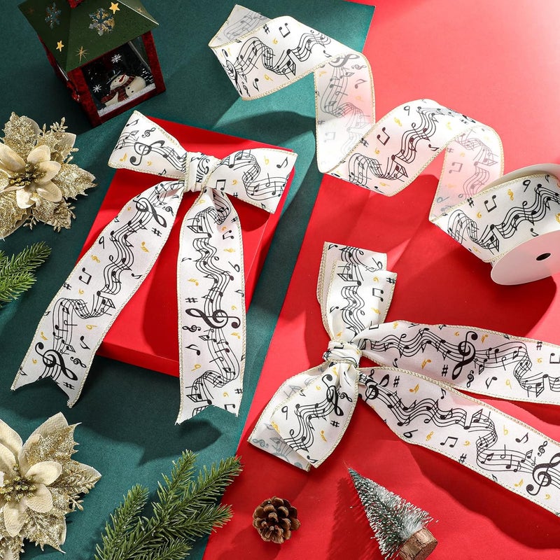 eBoot شريطان 20 ياردة من شريط عيد الميلاد السلكي بعرض نوتات موسيقية مزينة لموضوع عيد الميلاد شريط بوليستر موسيقي لتزيين شجرة العطلات والحرف وزينة الزفاف 25 بوصة × 10 ياردة - Image 3