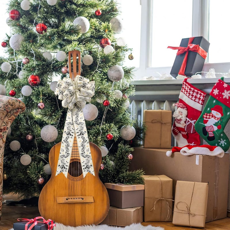 eBoot شريطان 20 ياردة من شريط عيد الميلاد السلكي بعرض نوتات موسيقية مزينة لموضوع عيد الميلاد شريط بوليستر موسيقي لتزيين شجرة العطلات والحرف وزينة الزفاف 25 بوصة × 10 ياردة - Image 4