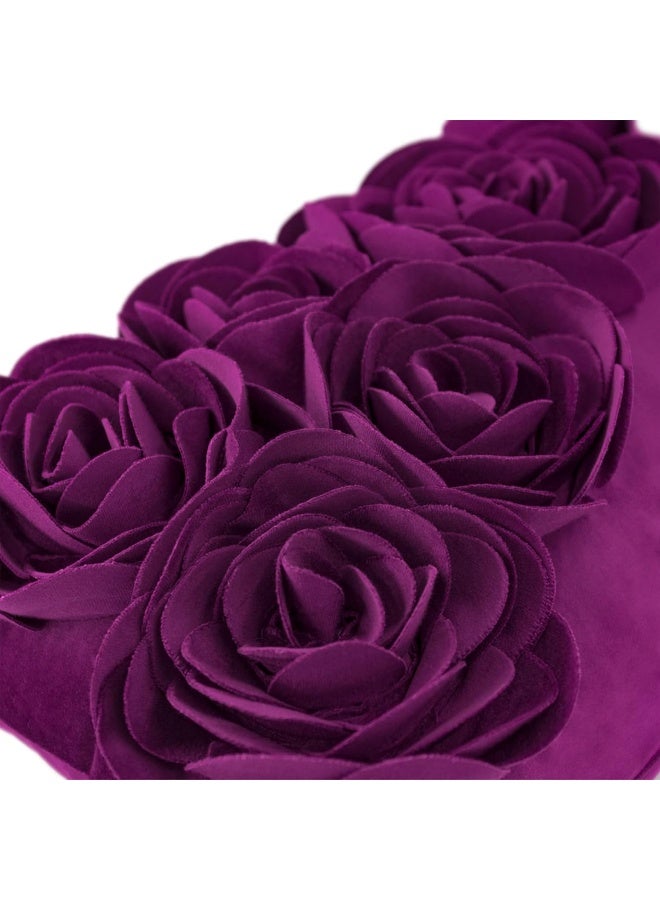 JWH 3D Flower Throw Pillow Cover Decorative Handmade Floral Pillow Case Soft Velvet Pillowcase Lumbar Cushion for Bed Living Room Chair Couch Decor Shams 12x20 Inch Purple Red - Image 5