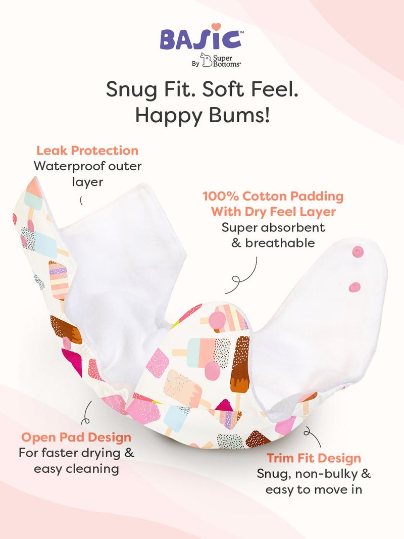 Superbottoms Basic Leakage-proof advanced cloth diapers for babies, High Absorbent 100% cotton 7 reusable diaper and 7 insert pad Combo Pack washable cloth diaper 3M -3Years Adjustable, Reduces Rash - Image 2