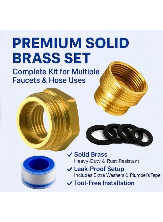 ROOGSIH Shower Hose Adapter and Faucet Adapter Kit, Brass G1/2 Female to 3/4 GHT Male Garden Hose Connector, Sink Faucet to Hose Adapter 55/64" Female and 15/16" Male, With Washer and PTFE Tape - Image 5