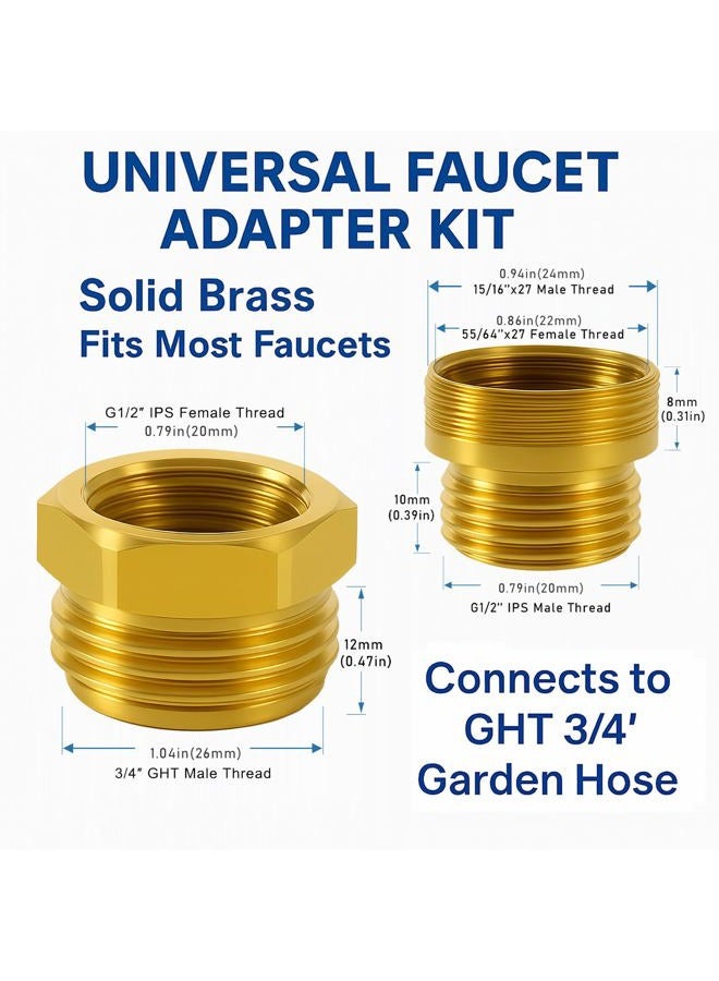 ROOGSIH Shower Hose Adapter and Faucet Adapter Kit, Brass G1/2 Female to 3/4 GHT Male Garden Hose Connector, Sink Faucet to Hose Adapter 55/64" Female and 15/16" Male, With Washer and PTFE Tape - Image 2