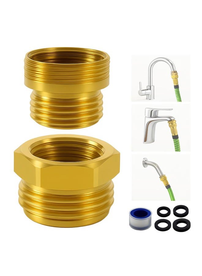 ROOGSIH Shower Hose Adapter and Faucet Adapter Kit, Brass G1/2 Female to 3/4 GHT Male Garden Hose Connector, Sink Faucet to Hose Adapter 55/64" Female and 15/16" Male, With Washer and PTFE Tape - Image 1