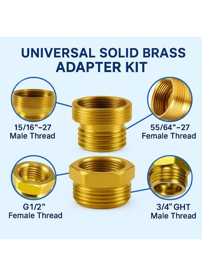 ROOGSIH Shower Hose Adapter and Faucet Adapter Kit, Brass G1/2 Female to 3/4 GHT Male Garden Hose Connector, Sink Faucet to Hose Adapter 55/64" Female and 15/16" Male, With Washer and PTFE Tape - Image 3