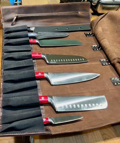 RUSTIC TOWN Leather Knife Roll Storage Bag | Elastic and Expandable 11 Pockets with Tool Pouch | Adjustable/Detachable Shoulder Strap | Travel-Friendly Chef Knife Case Roll (Walnut Brown) - Image 4