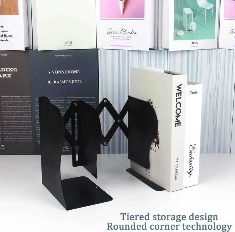 HZYH Adjustable Bookends, 19 inches 2 Dividers Heavy Duty Metal Book Holders, Bookend Supports, Nonskid Bookends for Shelves, Desk Organizer and Accessories for Office, School, Bookstore and Home, Black - Image 5