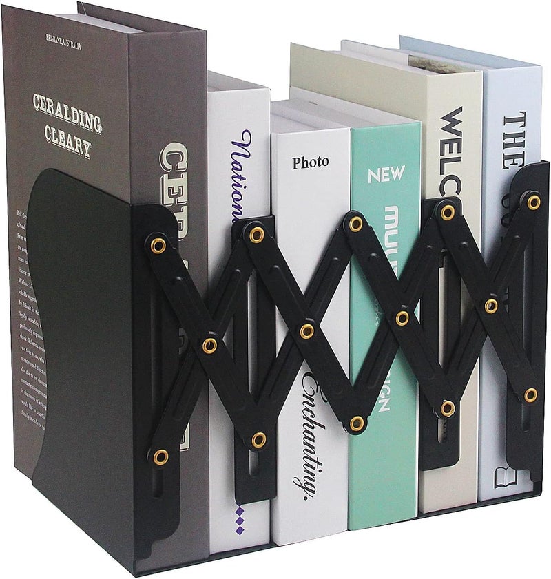 HZYH Adjustable Bookends, 19 inches 2 Dividers Heavy Duty Metal Book Holders, Bookend Supports, Nonskid Bookends for Shelves, Desk Organizer and Accessories for Office, School, Bookstore and Home, Black - Image 1