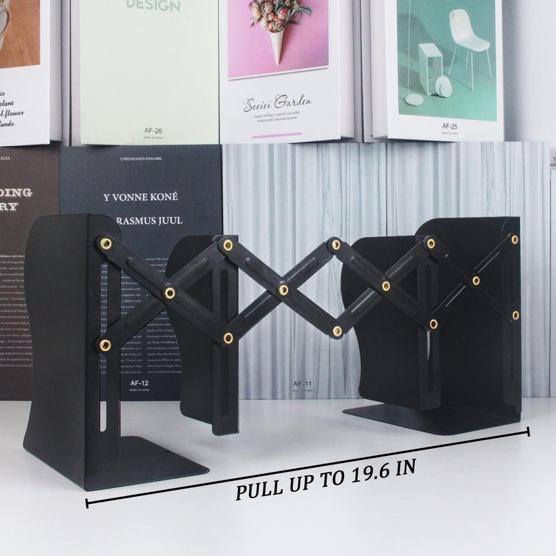 HZYH Adjustable Bookends, 19 inches 2 Dividers Heavy Duty Metal Book Holders, Bookend Supports, Nonskid Bookends for Shelves, Desk Organizer and Accessories for Office, School, Bookstore and Home, Black - Image 3