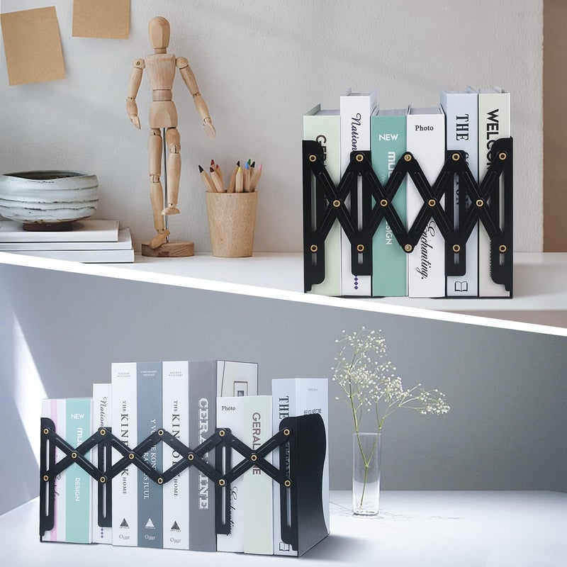 HZYH Adjustable Bookends, 19 inches 2 Dividers Heavy Duty Metal Book Holders, Bookend Supports, Nonskid Bookends for Shelves, Desk Organizer and Accessories for Office, School, Bookstore and Home, Black - Image 4