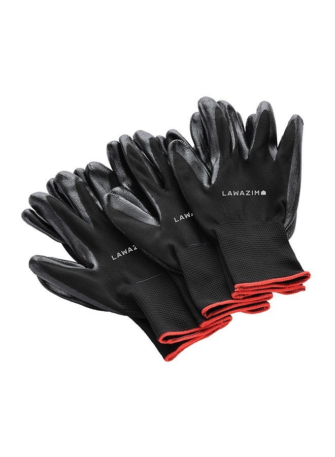 لوازم قفازات عمل قطنية - قبضة مطاطية غير قابلة للانزلاق بملاءمة مريحة وقماش محبوك جيد التهوية - قفازات عمل متينة للبستنة والإصلاحات والبناء والمشروعات يدوية الصنع - لون أسود - 3 أزواج - Image 2