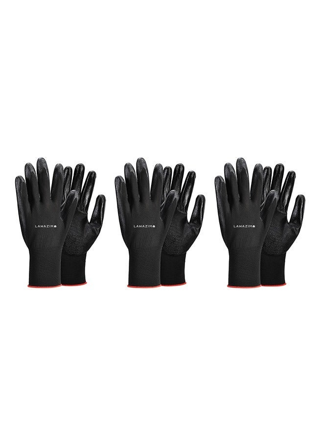 لوازم قفازات عمل قطنية - قبضة مطاطية غير قابلة للانزلاق بملاءمة مريحة وقماش محبوك جيد التهوية - قفازات عمل متينة للبستنة والإصلاحات والبناء والمشروعات يدوية الصنع - لون أسود - 3 أزواج - Image 1