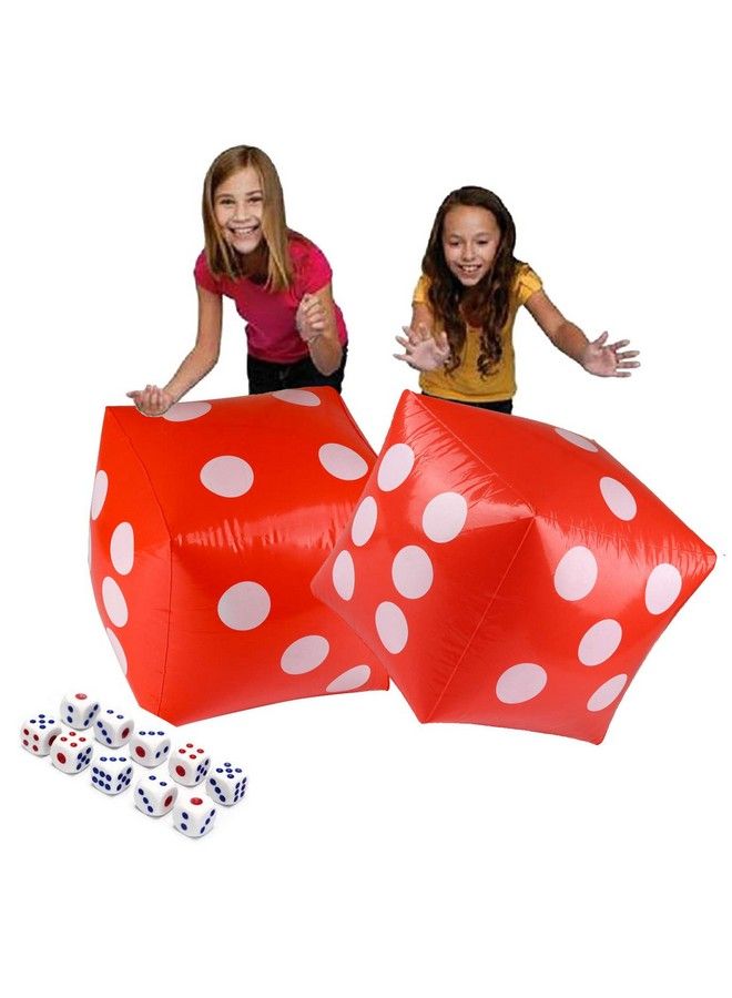 Delphinus 11.8" نرد عملاق قابل للنفخ 2 حزمة متعة خارجية مجموعة نرد عملاقة قابلة للنفخ و 10 قطع نرد 12 مم لألعاب الطاولة الداخلية والخارجية لودو وحفلة بركة (أحمر) - Image 1