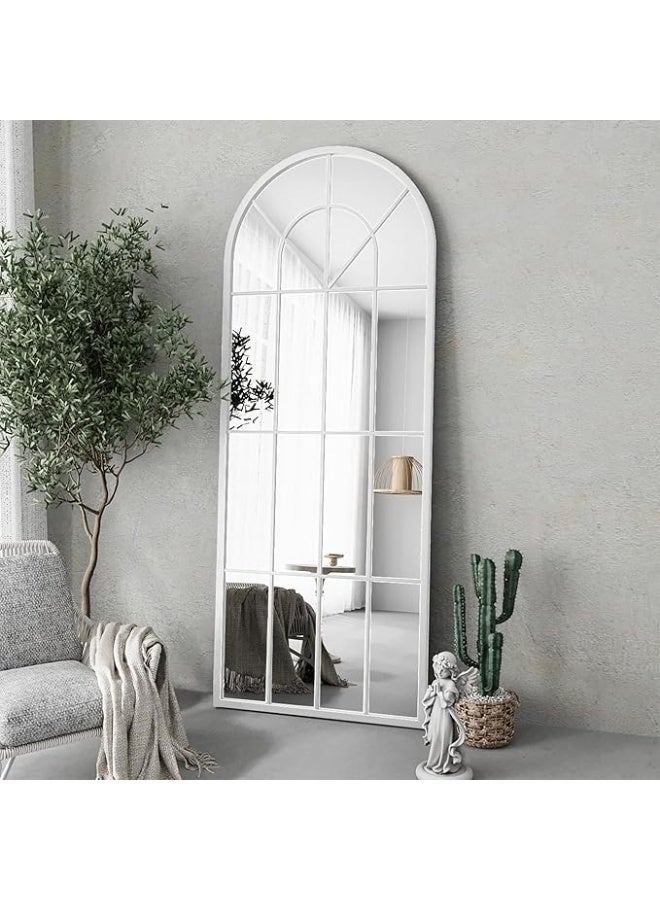 فيبارتي مرآة طويلة مقوسة بإطار معدني أبيض كبير، مقاس 180×80 سم، مناسبة للأرضية أو الوضعية أو التثبيت على الحائط، مصنوعة من زجاج عالي الجودة مقاوم للانفجار، مثالية لغرفة المعيشة والمدخل وغرفة النوم. - Image 2