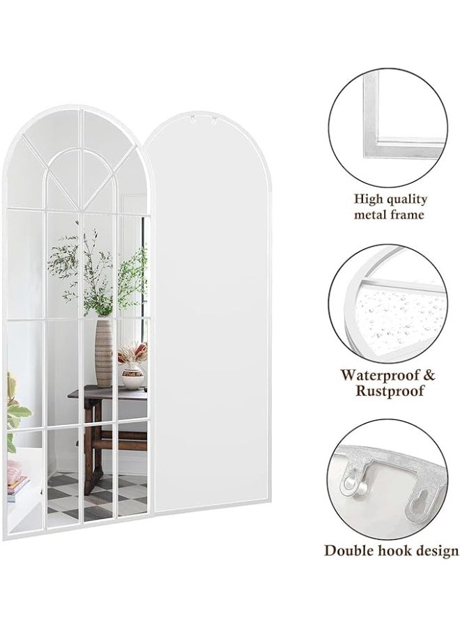 فيبارتي مرآة طويلة مقوسة بإطار معدني أبيض كبير، مقاس 180×80 سم، مناسبة للأرضية أو الوضعية أو التثبيت على الحائط، مصنوعة من زجاج عالي الجودة مقاوم للانفجار، مثالية لغرفة المعيشة والمدخل وغرفة النوم. - Image 3
