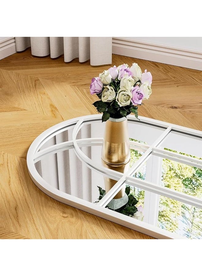 فيبارتي مرآة طويلة مقوسة بإطار معدني أبيض كبير، مقاس 180×80 سم، مناسبة للأرضية أو الوضعية أو التثبيت على الحائط، مصنوعة من زجاج عالي الجودة مقاوم للانفجار، مثالية لغرفة المعيشة والمدخل وغرفة النوم. - Image 5