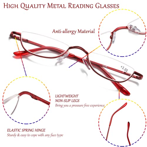 Viseng Half Frame Reading Glasses for Women Men Slim Half Moon Lens Readers Metal 3 pack Semi Rimless eyewear +1.75 - Image 3
