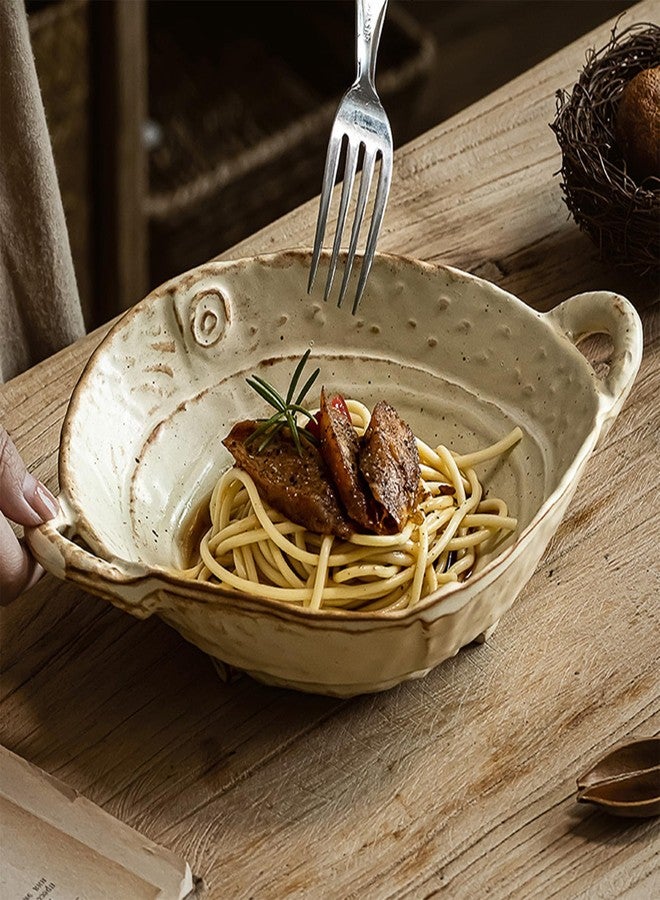 Amitofo Free-Form Edge Small Ceramic Bowl with Handles, Retro Distressed Style Glazed for Fruit Bowl,Salad Bowl,Table Centerpiece Decor - Image 5