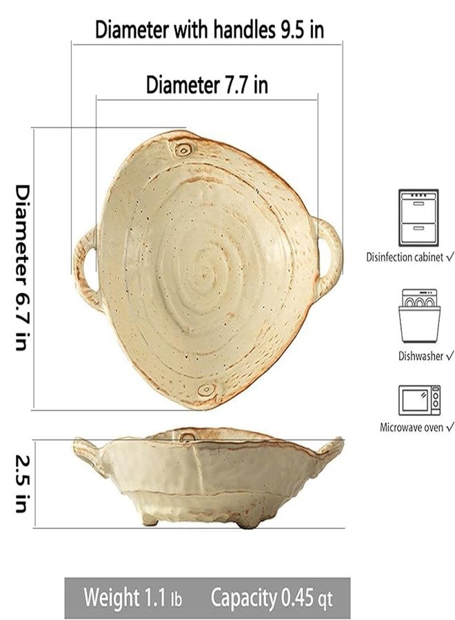 Amitofo Free-Form Edge Small Ceramic Bowl with Handles, Retro Distressed Style Glazed for Fruit Bowl,Salad Bowl,Table Centerpiece Decor - Image 2