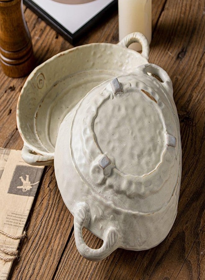 Amitofo Free-Form Edge Small Ceramic Bowl with Handles, Retro Distressed Style Glazed for Fruit Bowl,Salad Bowl,Table Centerpiece Decor - Image 4
