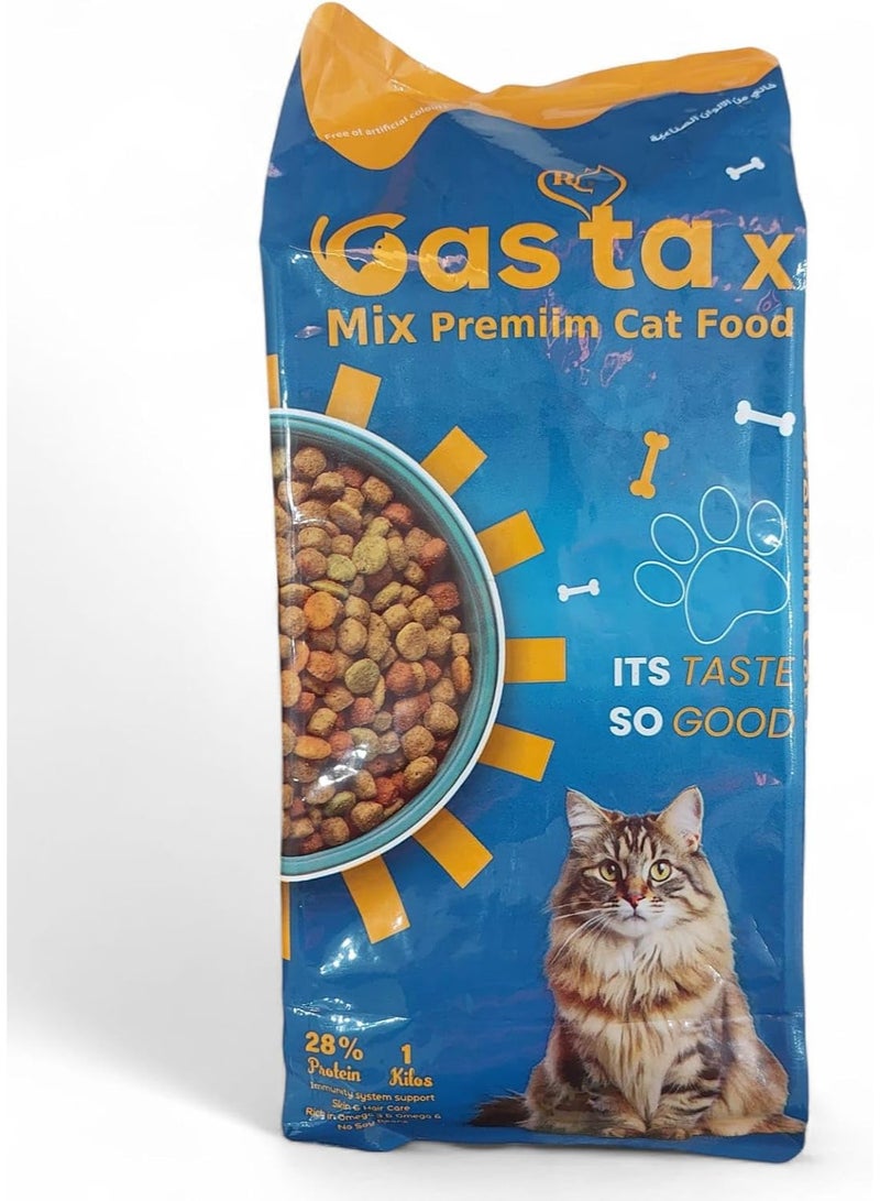 R Castax Mix Premium Cat Dry Food No Artificial Colors Rich in Vitamins and Minerals with 28% Protein Plus Omega 3 Vitamin B12 1kg - Image 1