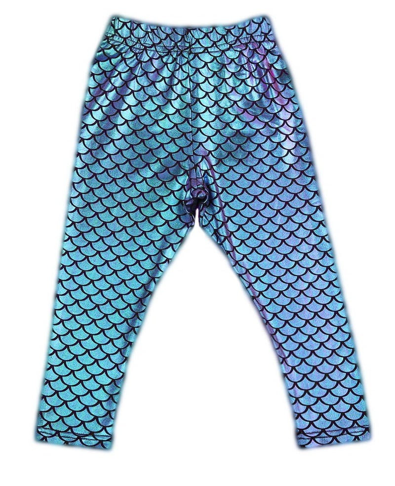 Faithtur 6-12 Months Baby Girls Clothes Mermaid Fish Scale Stretch Leggings Pants Toddler Girl Outfit Summer Clothing (6-12 Months, A) - Image 2