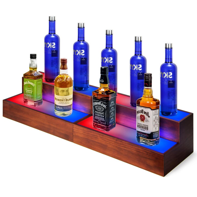 B4Life 2 Pack 16 Inch Lighted Liquor Bottle Display Shelf, 2 Tier LED Bar Shelves, Liquor Bar Shelf for Home Bar - Image 1