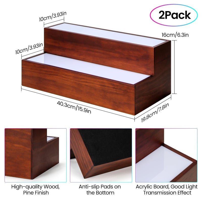 B4Life 2 Pack 16 Inch Lighted Liquor Bottle Display Shelf, 2 Tier LED Bar Shelves, Liquor Bar Shelf for Home Bar - Image 3
