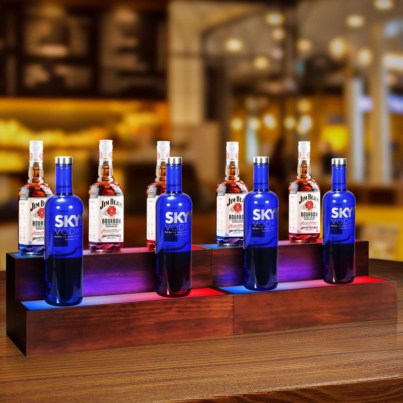 B4Life 2 Pack 16 Inch Lighted Liquor Bottle Display Shelf, 2 Tier LED Bar Shelves, Liquor Bar Shelf for Home Bar - Image 2