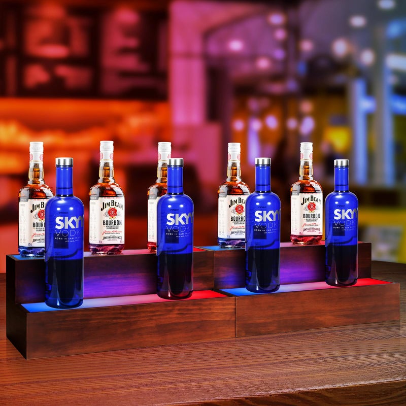 B4Life 2 Pack 16 Inch Lighted Liquor Bottle Display Shelf, 2 Tier LED Bar Shelves, Liquor Bar Shelf for Home Bar - Image 4