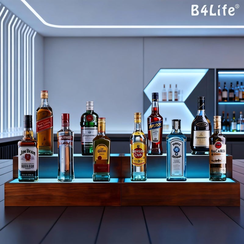 B4Life 2 Pack 16 Inch Lighted Liquor Bottle Display Shelf, 2 Tier LED Bar Shelves, Liquor Bar Shelf for Home Bar - Image 5