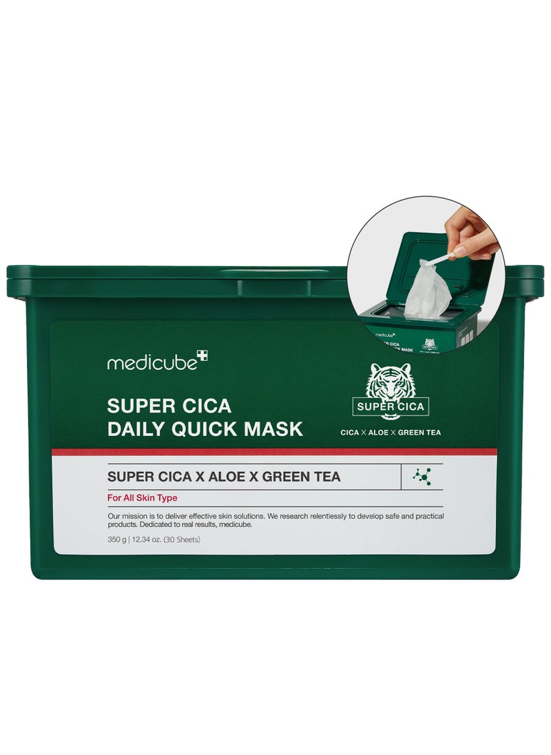Medicube medicube Super Cica Daily Quick Facial Masks (30 Sheets) - 60-Second Soothing & Hydrating Facial Mask with 88% Cica, Instant Cooling & Moisturization - 100% Vegan Certified, Korean Skincare 