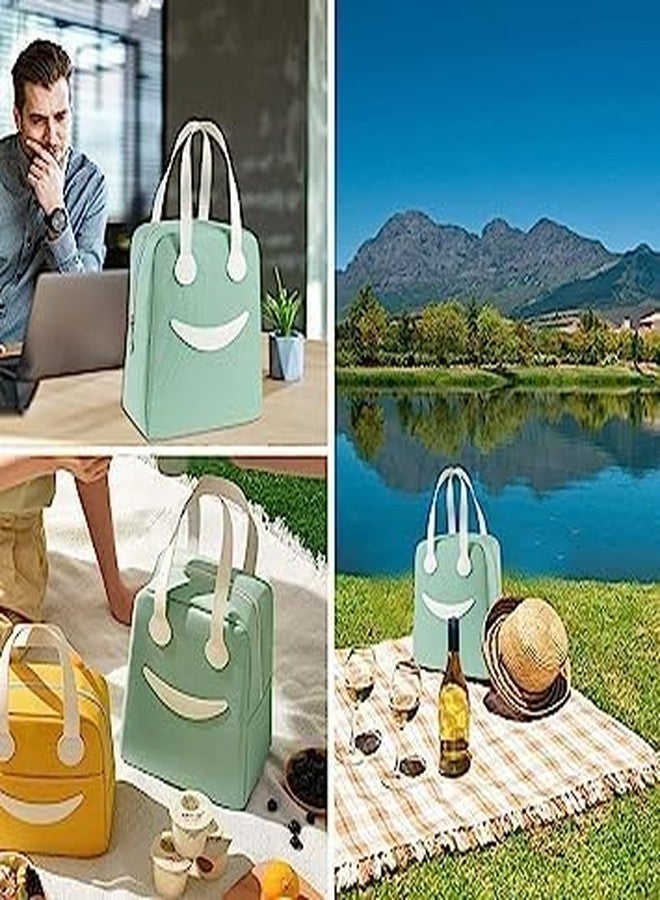 Keetly Insulated Canvas Smiley Lunch Bags with Aluminum Lining | Lunch Bag for School Office Travel Tiffin Thermal Food Cooler Bags Picnic for Kids Men Women | Leakproof Hot Cold (Green) - Image 5