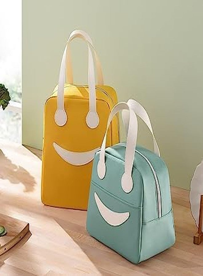 Keetly Insulated Canvas Smiley Lunch Bags with Aluminum Lining | Lunch Bag for School Office Travel Tiffin Thermal Food Cooler Bags Picnic for Kids Men Women | Leakproof Hot Cold (Green) - Image 4