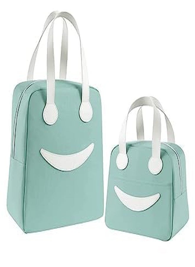 Keetly Insulated Canvas Smiley Lunch Bags with Aluminum Lining | Lunch Bag for School Office Travel Tiffin Thermal Food Cooler Bags Picnic for Kids Men Women | Leakproof Hot Cold (Green) - Image 1