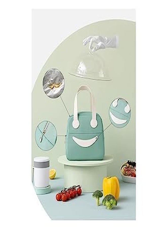Keetly Insulated Canvas Smiley Lunch Bags with Aluminum Lining | Lunch Bag for School Office Travel Tiffin Thermal Food Cooler Bags Picnic for Kids Men Women | Leakproof Hot Cold (Green) - Image 3
