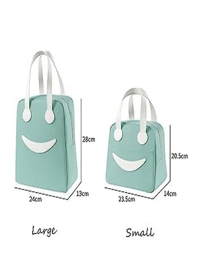 Keetly Insulated Canvas Smiley Lunch Bags with Aluminum Lining | Lunch Bag for School Office Travel Tiffin Thermal Food Cooler Bags Picnic for Kids Men Women | Leakproof Hot Cold (Green) - Image 2