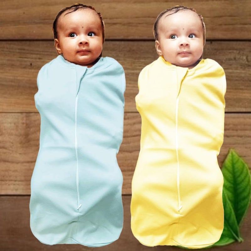 MammaChamp Zipper Swaddle POD Sleeping Bag Blankets Wrap Sack for Newborn Infant Baby 03 Months Packof 2 Yellow Light Blue - Image 2