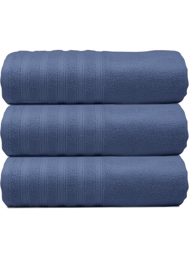 Hotel Linen Klub Hotel Linen Klub PACK of 3 Bath Towel - 100% Cotton 600 GSM Terry, Super Soft Quick Dry Highly Absorbent Dobby Border Ring Spun, Size: 70 x 140cm, Navy Blue  - Image 4