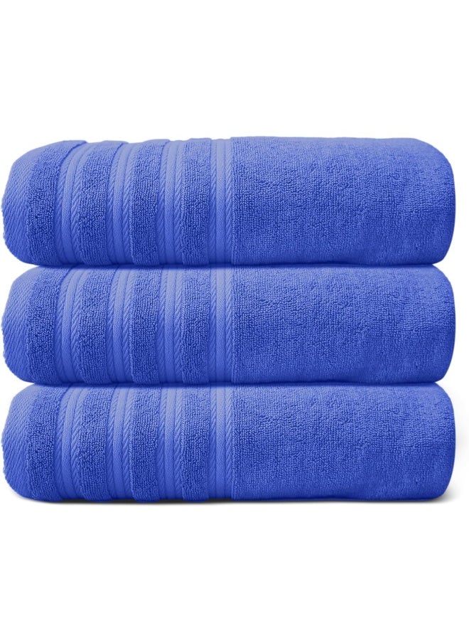 Hotel Linen Klub Hotel Linen Klub PACK of 3 Bath Towel - 100% Cotton 600 GSM Terry, Super Soft Quick Dry Highly Absorbent Dobby Border Ring Spun, Size: 70 x 140cm, Navy Blue  - Image 1