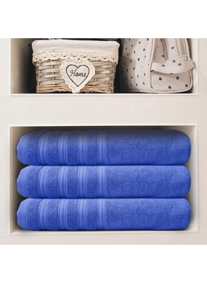 Hotel Linen Klub Hotel Linen Klub PACK of 3 Bath Towel - 100% Cotton 600 GSM Terry, Super Soft Quick Dry Highly Absorbent Dobby Border Ring Spun, Size: 70 x 140cm, Navy Blue  - Image 3