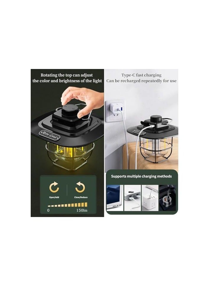 erorex Rechargeable LED Outdoor Camping Light, Multifunctional Portable Horse Light, Rotating Adjustable Brightness and Lighting, Warm White Yellow Light and Amber.  - Image 2
